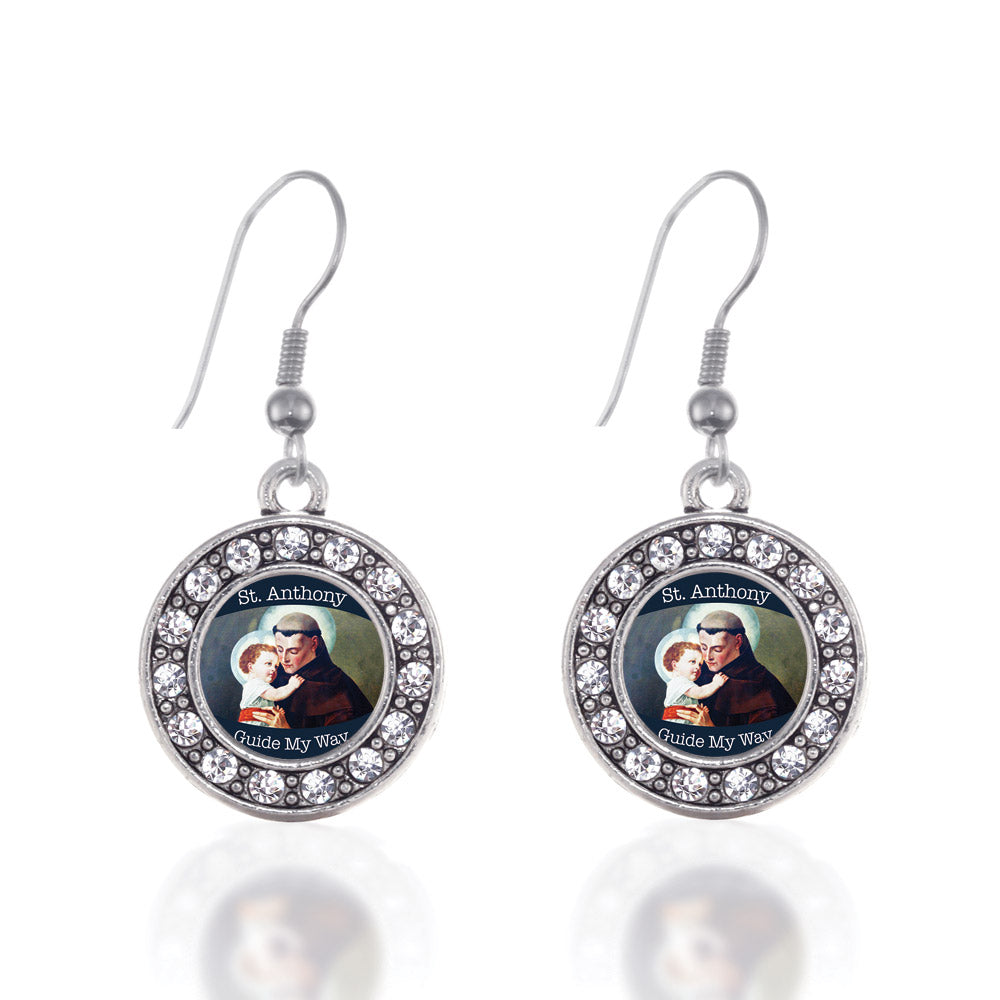 Silver St. Anthony Circle Charm Dangle Earrings