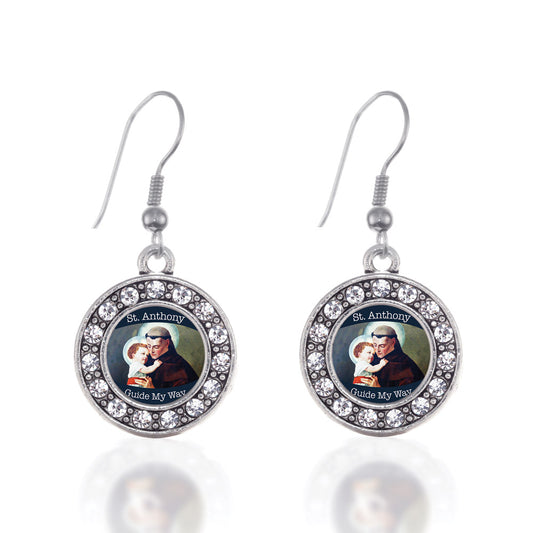 Silver St. Anthony Circle Charm Dangle Earrings