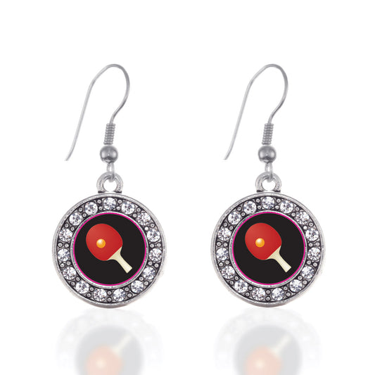 Silver Ping Pong Circle Charm Dangle Earrings