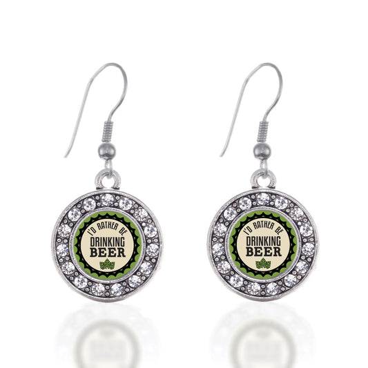 Silver I'd Rather Be Drinking Beer Circle Charm Dangle Earrings