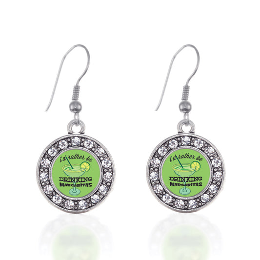 Silver I'd Rather Be Drinking Margaritas Circle Charm Dangle Earrings