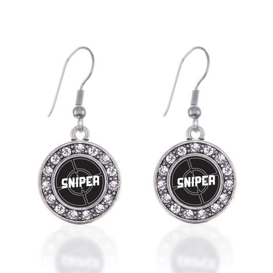 Silver Sniper Circle Charm Dangle Earrings