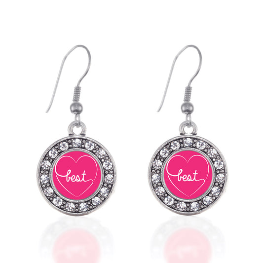 Silver Heart Best Circle Charm Dangle Earrings