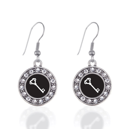 Silver Heart Shaped Key Circle Charm Dangle Earrings