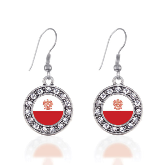 Silver Polish Flag Circle Charm Dangle Earrings