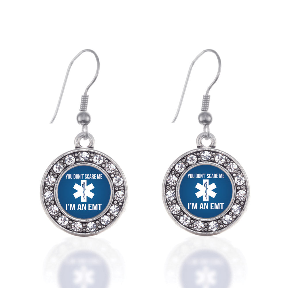 Silver You Don't Scare Me I'm An EMT Circle Charm Dangle Earrings
