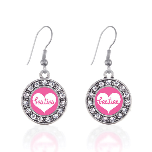 Silver Besties Circle Charm Dangle Earrings