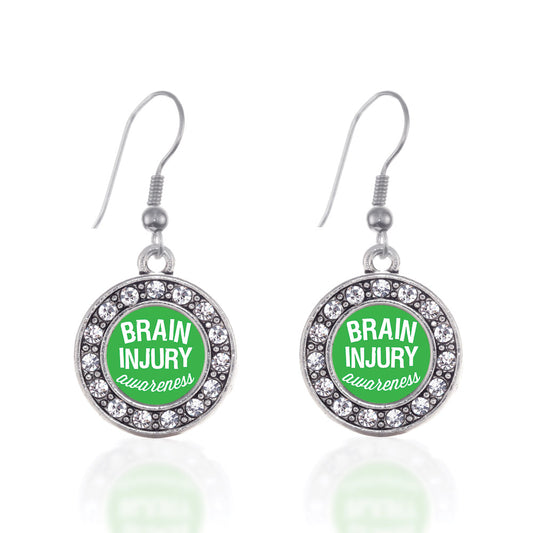Silver Brain Injury Awareness Circle Charm Dangle Earrings
