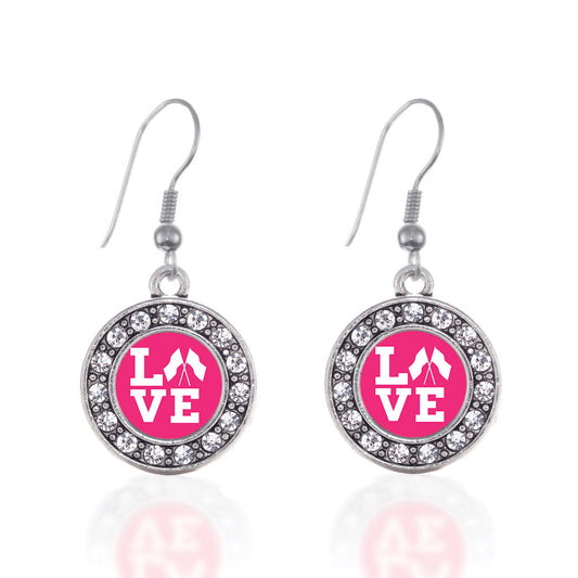 Silver Color Guard Love Circle Charm Dangle Earrings
