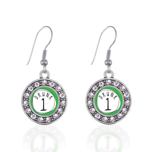 Silver Drunk One Circle Charm Dangle Earrings