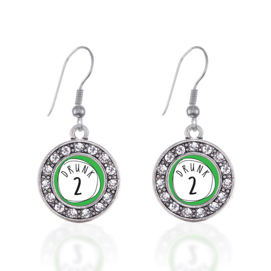 Silver Drunk Two Circle Charm Dangle Earrings