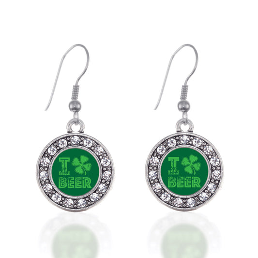 Silver I Love Beer Circle Charm Dangle Earrings