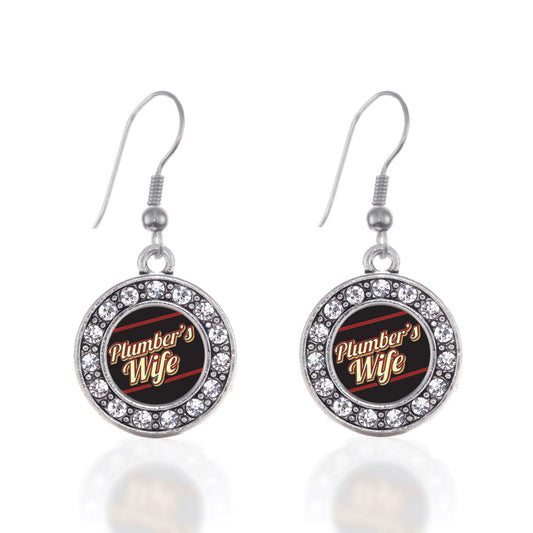 Silver Plumber's Wife Circle Charm Dangle Earrings