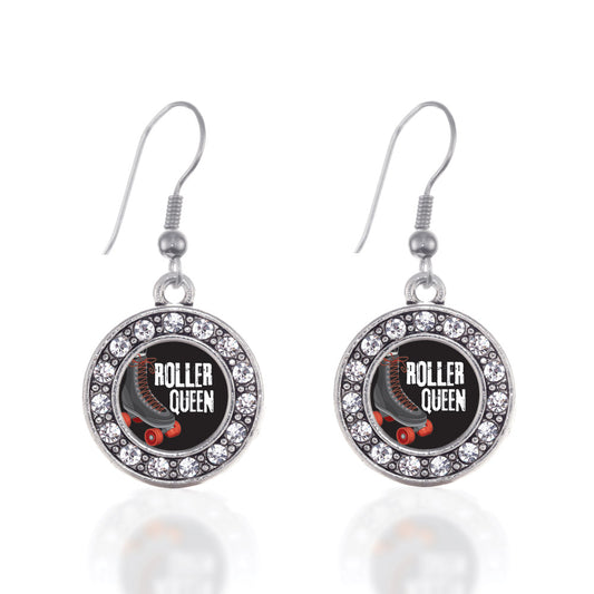 Silver Roller Queen Circle Charm Dangle Earrings