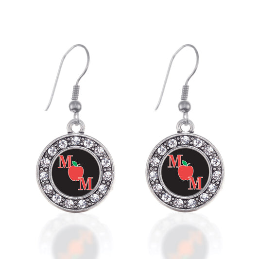 Silver Teacher Mom Circle Charm Dangle Earrings