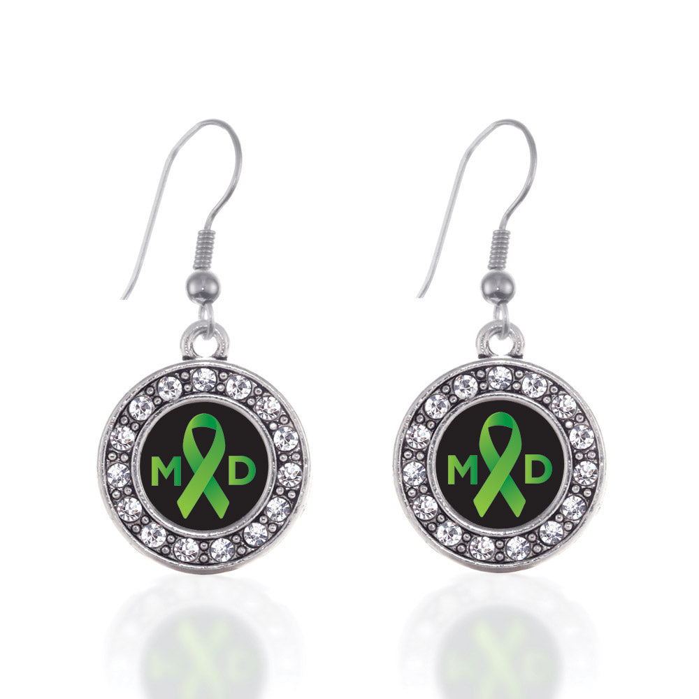 Silver Muscular Dystrophy Circle Charm Dangle Earrings