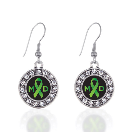 Silver Muscular Dystrophy Circle Charm Dangle Earrings