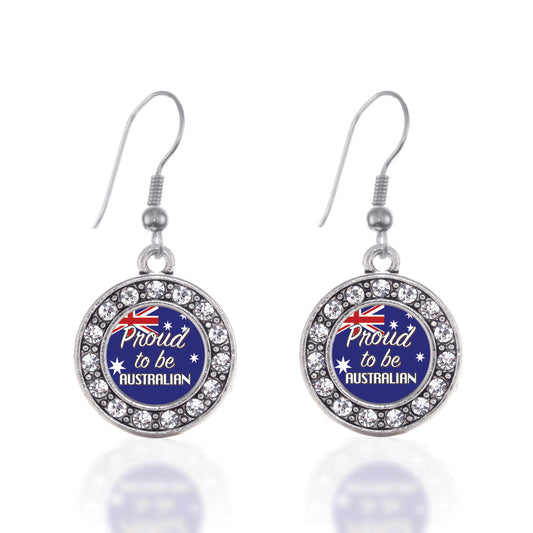 Silver Proud to be Australian Circle Charm Dangle Earrings