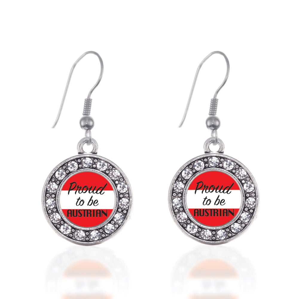 Silver Proud to be Austrian Circle Charm Dangle Earrings