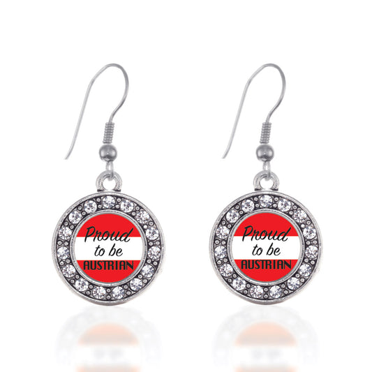 Silver Proud to be Austrian Circle Charm Dangle Earrings