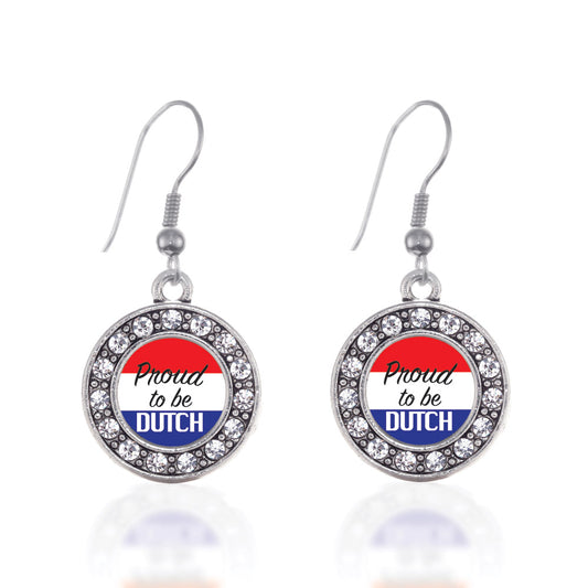 Silver Proud to be Dutch Circle Charm Dangle Earrings