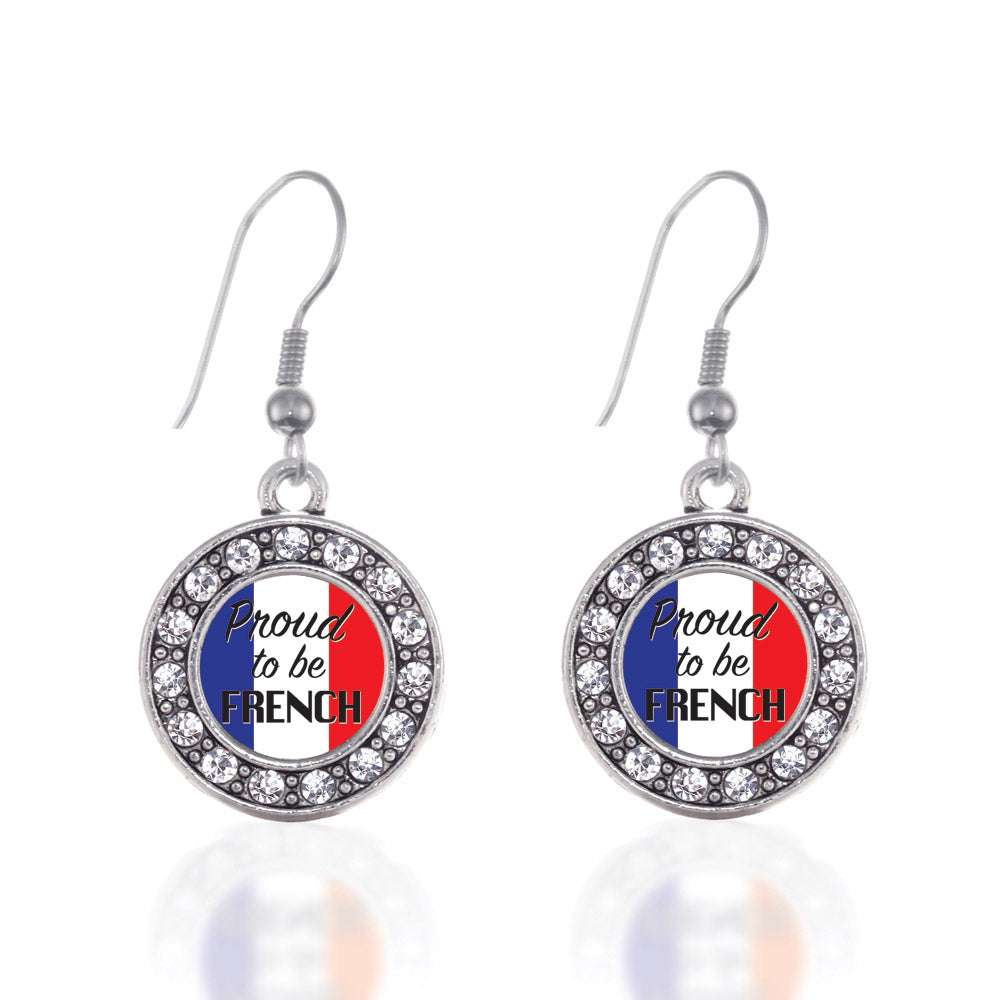 Silver Proud to be French Circle Charm Dangle Earrings