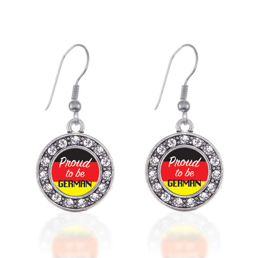 Silver Proud to be German Circle Charm Dangle Earrings