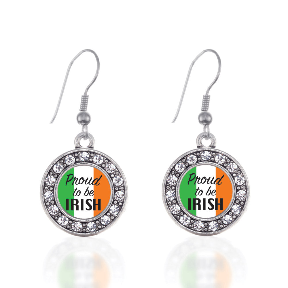 Silver Proud to be Irish Circle Charm Dangle Earrings