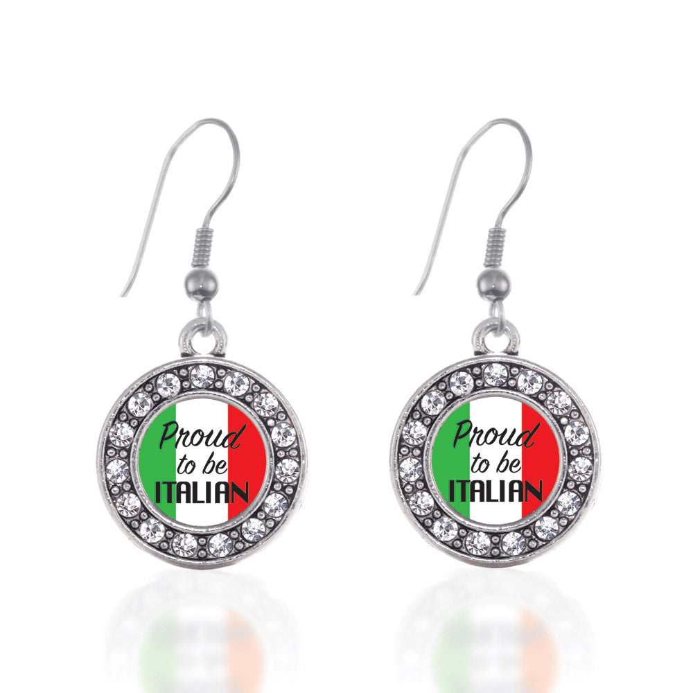 Silver Proud to be Italian Circle Charm Dangle Earrings