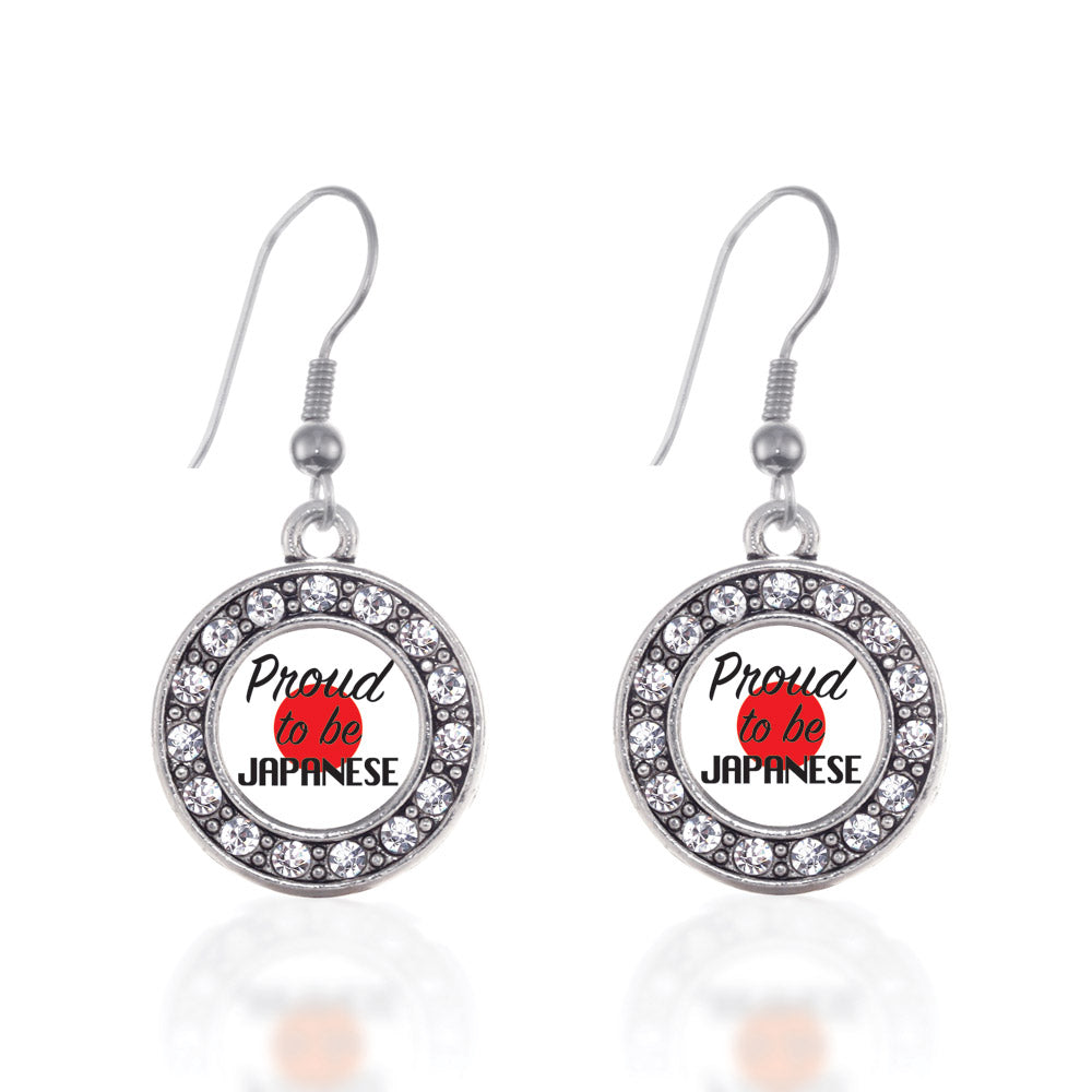 Silver Proud to be Japanese Circle Charm Dangle Earrings