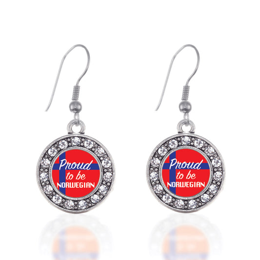 Silver Proud to be Norwegian Circle Charm Dangle Earrings