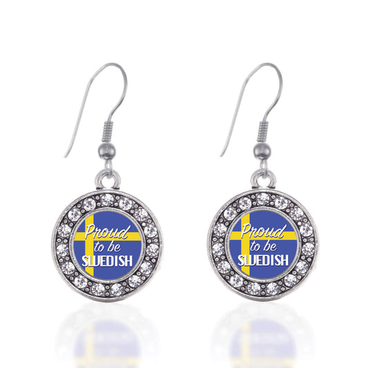 Silver Proud to be Swedish Circle Charm Dangle Earrings