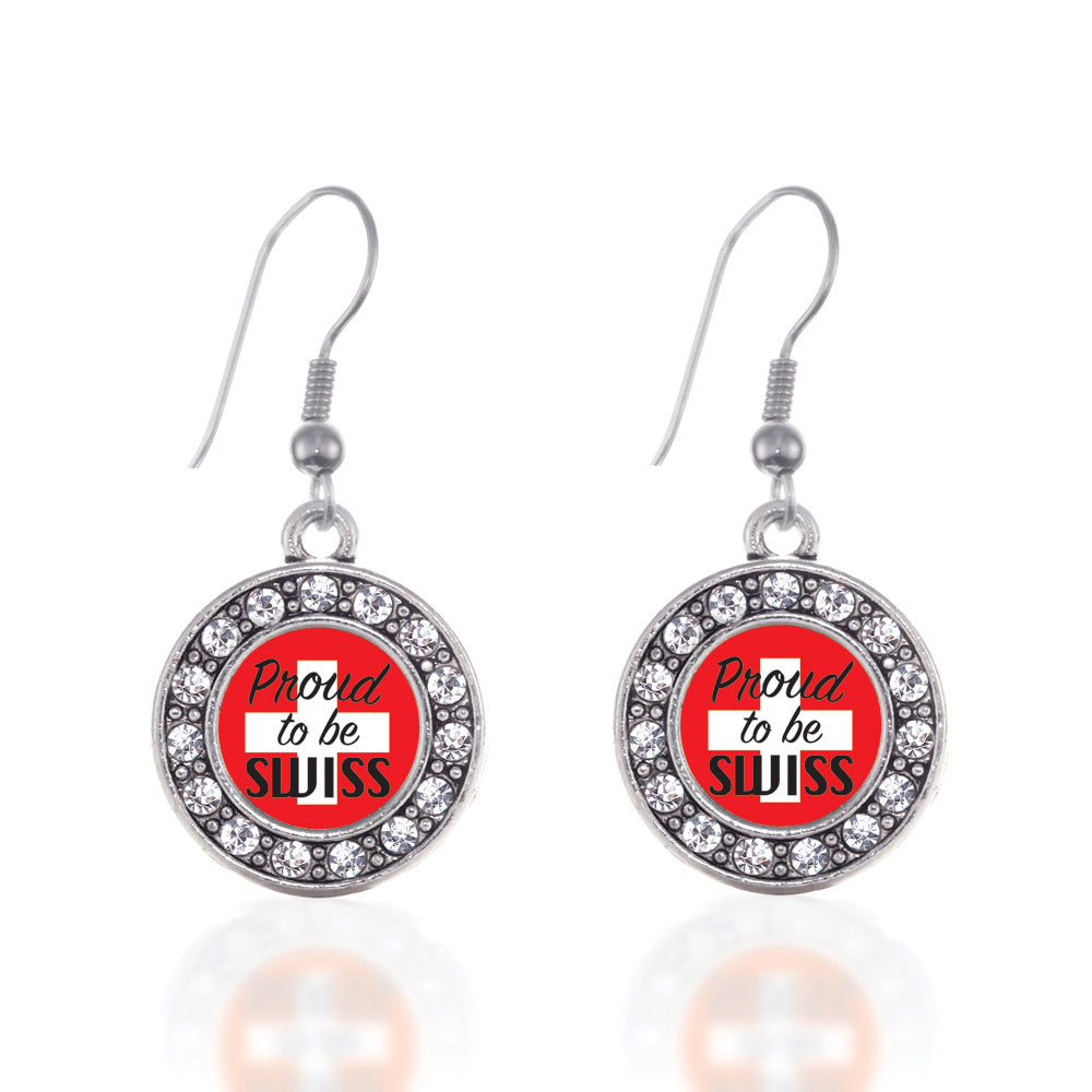 Silver Proud to be Swiss Circle Charm Dangle Earrings