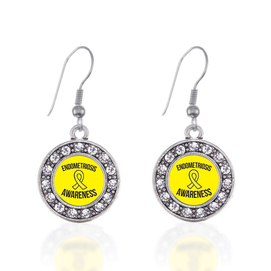 Silver Endometriosis Support Circle Charm Dangle Earrings
