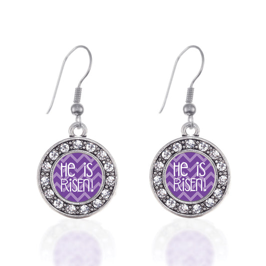 Silver He is Risen Purple Chevron Patterned Circle Charm Dangle Earrings