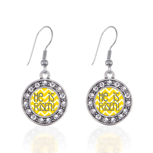 Silver He is Risen Yellow Chevron Patterned Circle Charm Dangle Earrings