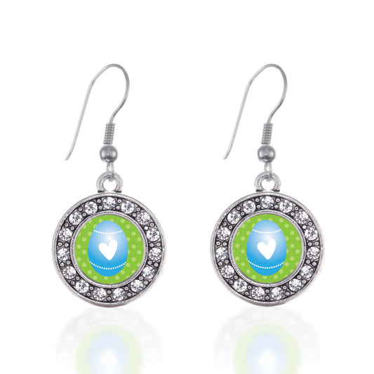 Silver Blue Easter Egg Circle Charm Dangle Earrings