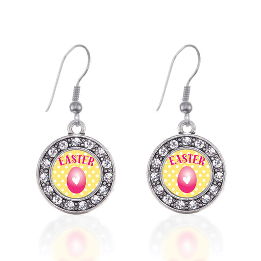 Silver Easter Circle Charm Dangle Earrings