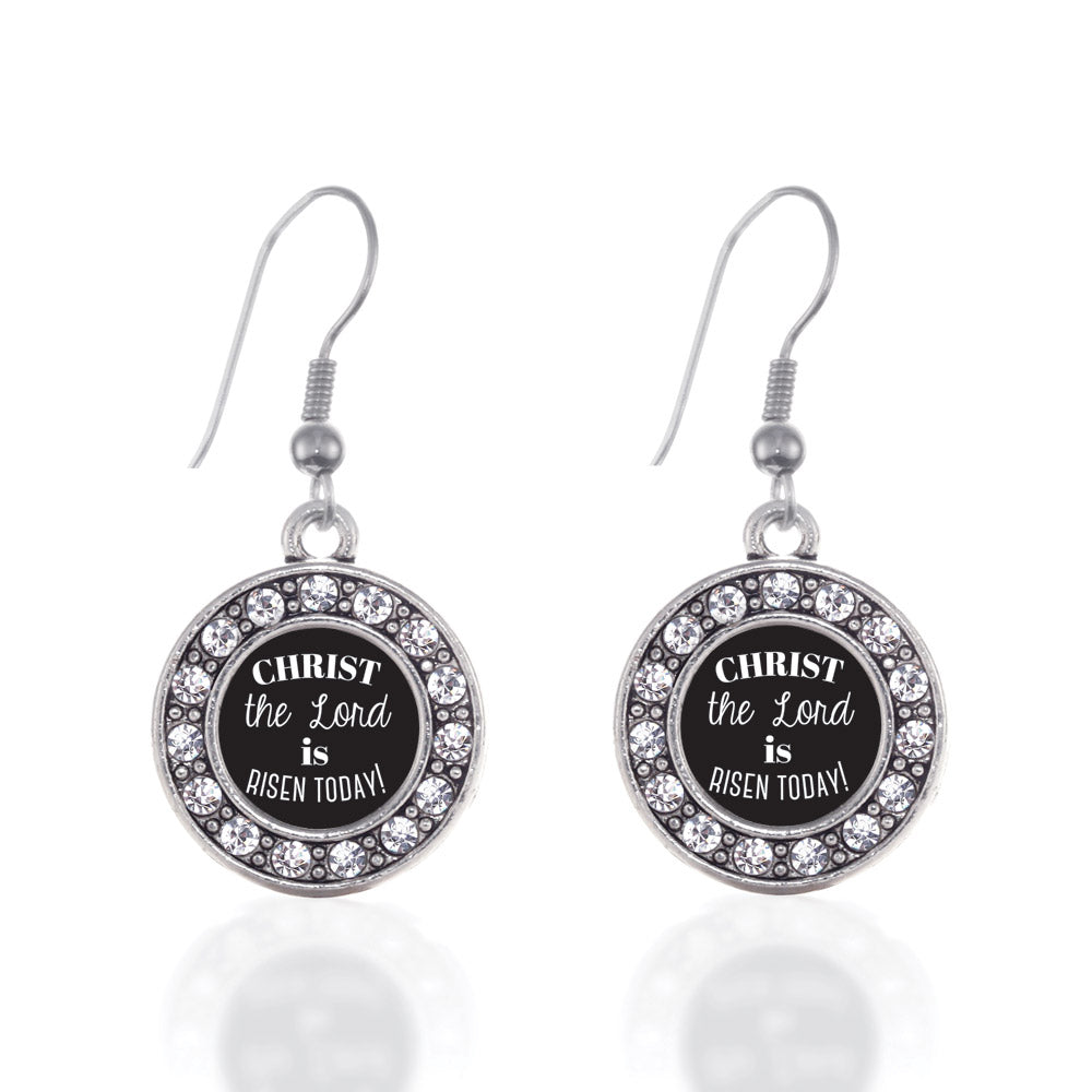 Silver The Lord is Risen Today Circle Charm Dangle Earrings