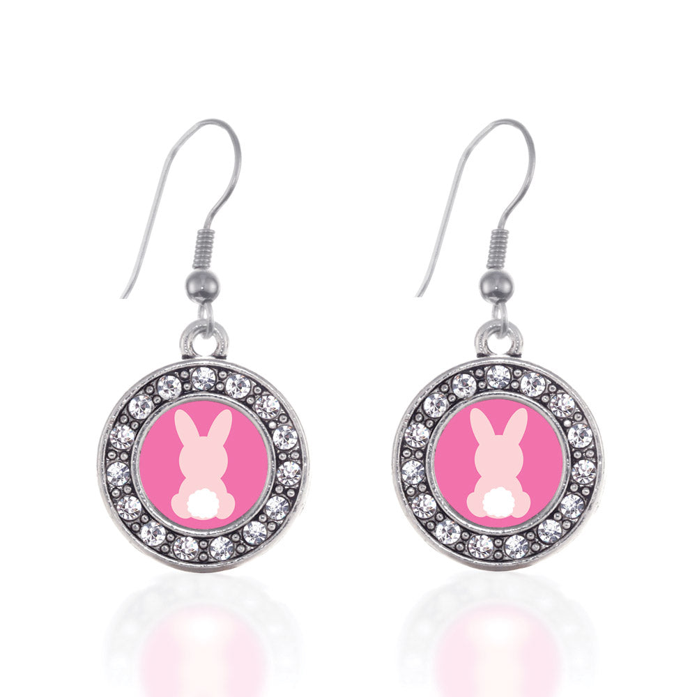 Silver Bunny Tail Circle Charm Dangle Earrings