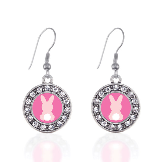 Silver Bunny Tail Circle Charm Dangle Earrings
