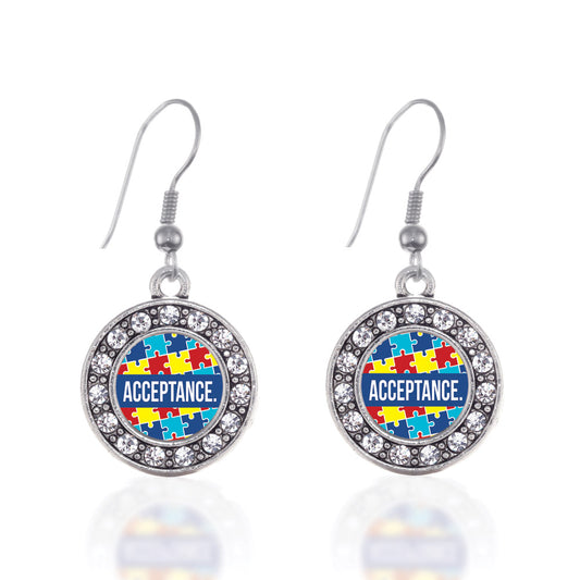 Silver Autism Acceptance Circle Charm Dangle Earrings