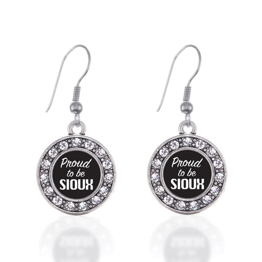Silver Proud To Be Sioux Circle Charm Dangle Earrings