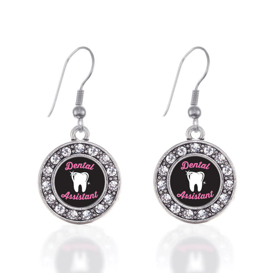 Silver Dental Assistant Circle Charm Dangle Earrings