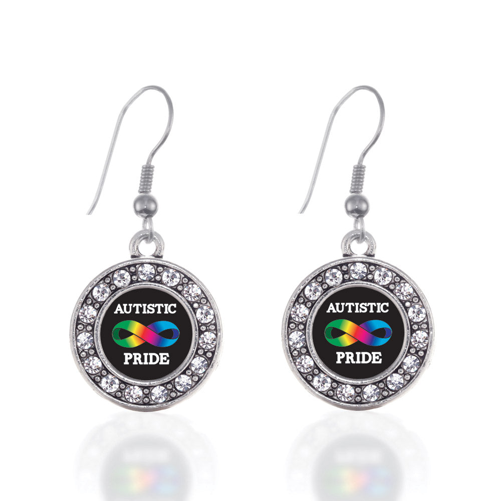 Silver Autistic Pride Circle Charm Dangle Earrings