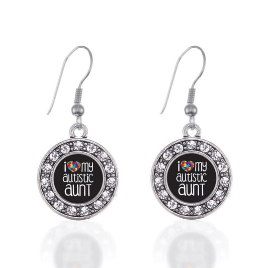 Silver I Love My Autistic Aunt Circle Charm Dangle Earrings