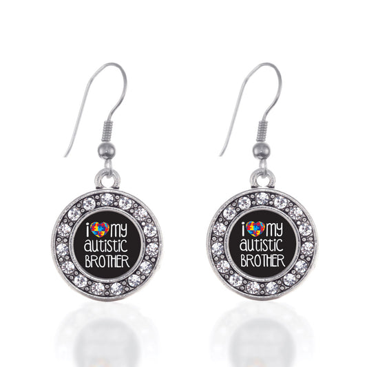 Silver I Love My Autistic Brother Circle Charm Dangle Earrings