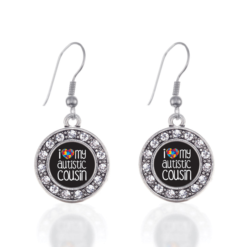 Silver I Love My Autistic Cousin Circle Charm Dangle Earrings