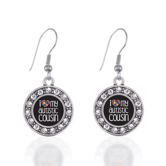 Silver I Love My Autistic Cousin Circle Charm Dangle Earrings