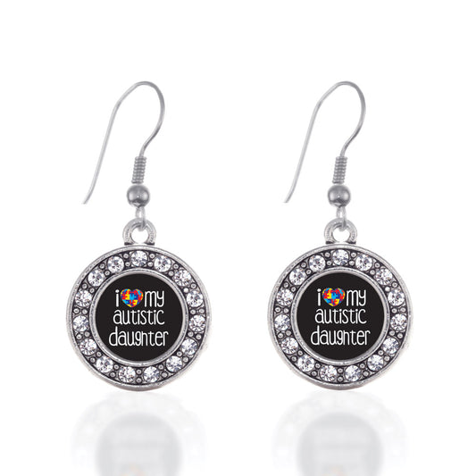 Silver I Love My Autistic Daughter Circle Charm Dangle Earrings
